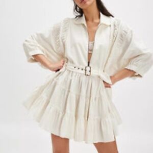 NWT Free People Hampton Mini Dress in ivory cotton poplin.